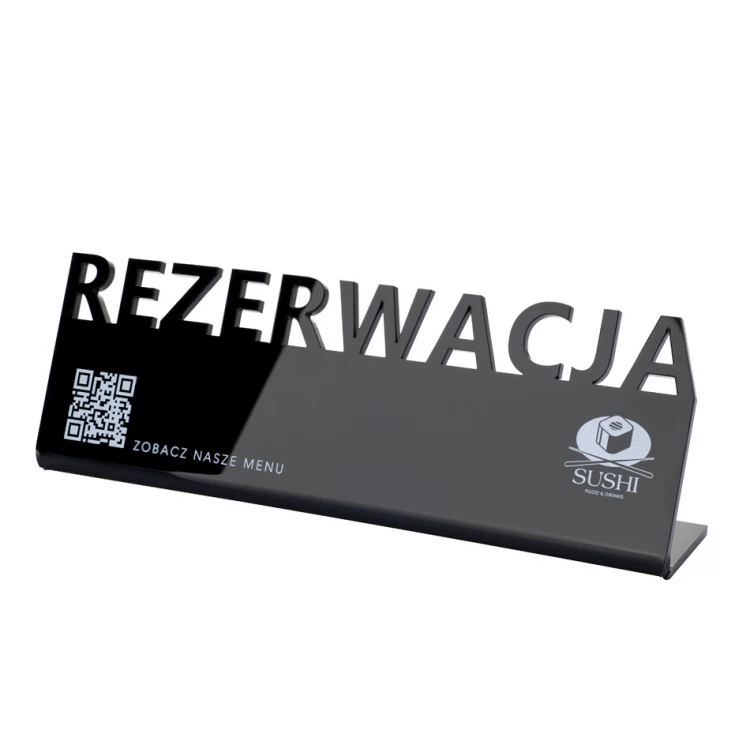 Reservierung - Tischständer - Abm. 197x63mm - Plexiglas schwarz glänzend - REZ016