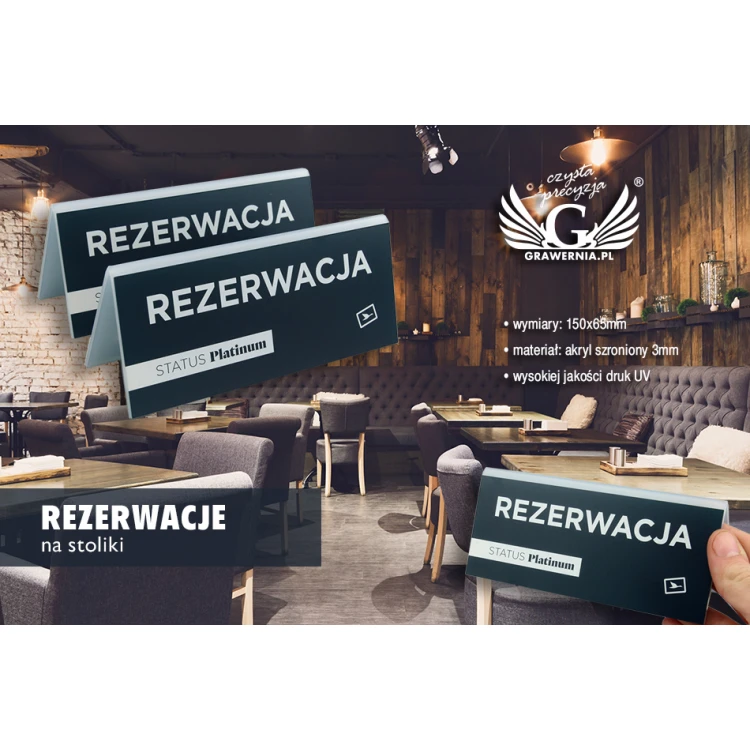 Reservierung - Ständer mit beliebigem Text - Abmessungen 150x65mm - mattierter Acryl - UV-Druck - REZ007