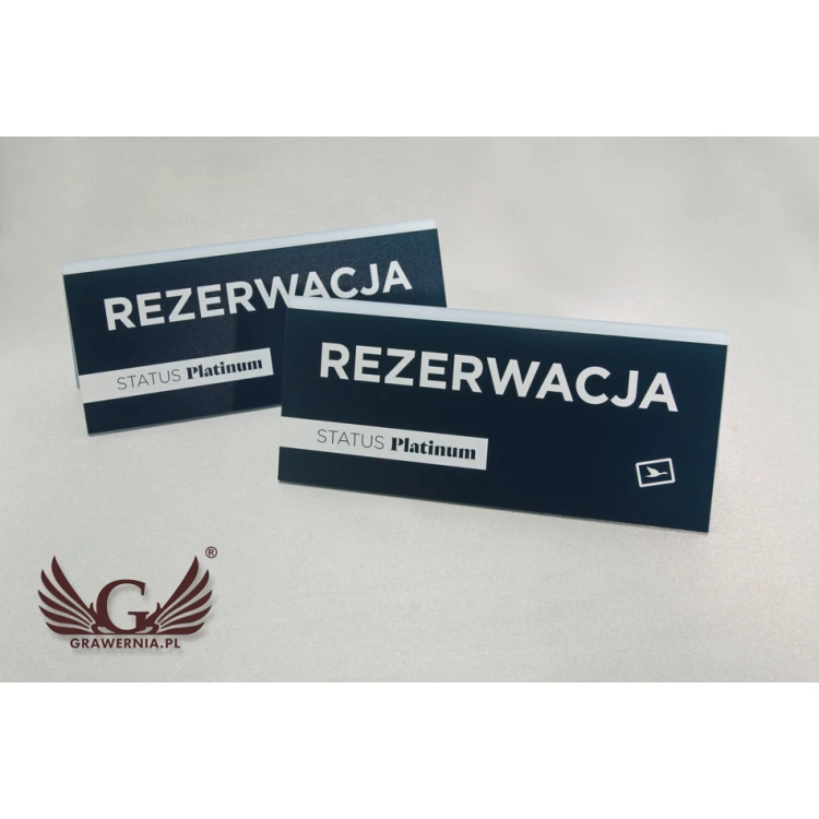 Reservierung - Ständer mit beliebigem Text - Abmessungen 150x65mm - mattierter Acryl - UV-Druck - REZ007