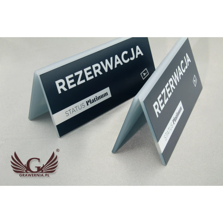 Reservierung - Ständer mit beliebigem Text - Abmessungen 150x65mm - mattierter Acryl - UV-Druck - REZ007
