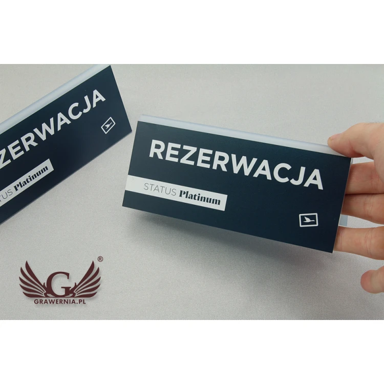 Reservierung - Ständer mit beliebigem Text - Abmessungen 150x65mm - mattierter Acryl - UV-Druck - REZ007
