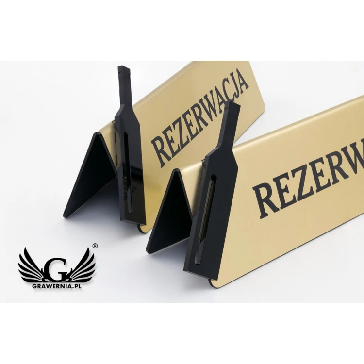 Reservierung - Tischständer - Abm. 200x60mm - Gravierlaminat mit schwarzem Plexiglas - REZ011