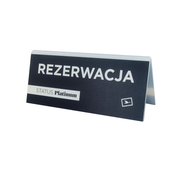 Reservierung - Ständer mit beliebigem Text - Abmessungen 150x65mm - mattierter Acryl - UV-Druck - REZ007