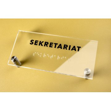Sekretariat - Plexiglasschild mit Braille-Schrift auf Abstandshaltern - Maße 160x75mm - TAB268