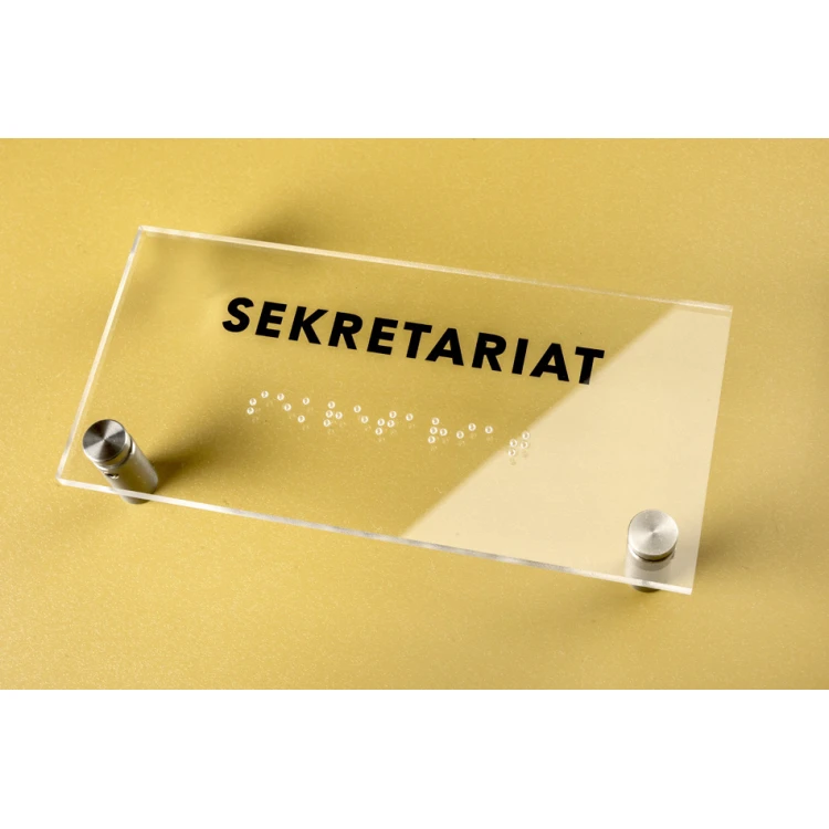 Sekretariat - Plexiglasschild mit Braille-Schrift auf Abstandshaltern - Maße 160x75mm - TAB268