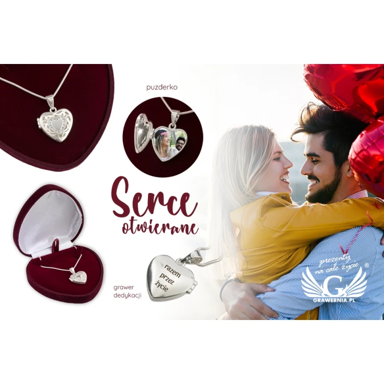 Öffnendes Herz mit Zirkonia und Kette - Geheimfach, Dose mit Gravur - Silber - SRB030