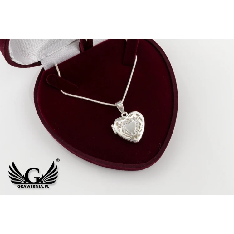 Öffnendes Herz mit Zirkonia und Kette - Geheimfach, Dose mit Gravur - Silber - SRB030