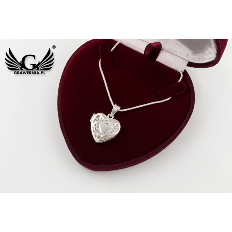 Öffnendes Herz mit Zirkonia und Kette - Geheimfach, Dose mit Gravur - Silber - SRB030