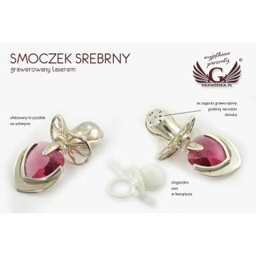Silberner Schnuller mit rosa Kristall - Modell SRB026 - Andenken an die Heilige Taufe