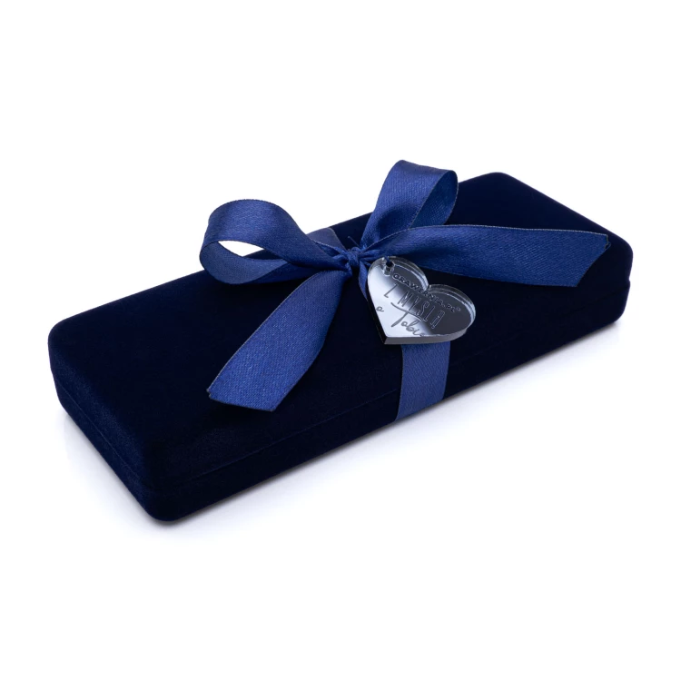 Silberner Teelöffel mit Abbildung der Jungfrau Maria in Velourschachtel mit Widmung - Taufgeschenk - SRB015