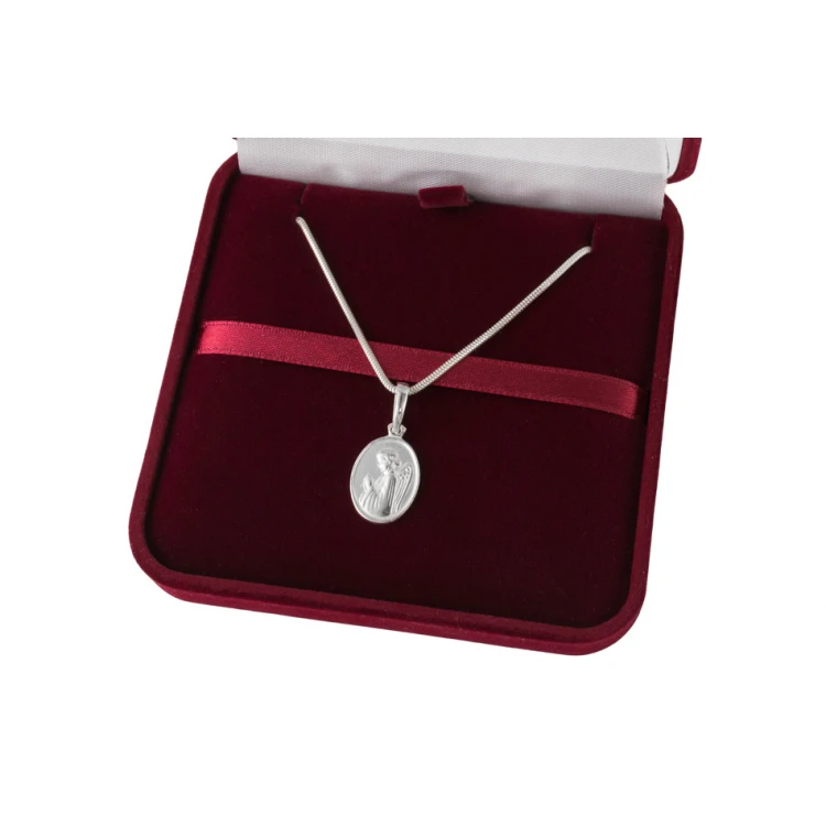 Silberner Medaillon mit Kette - Schutzengel mit individueller Gravur - SRB047