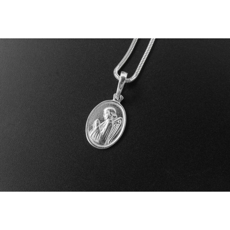 Silberner Medaillon mit Kette - Schutzengel mit individueller Gravur - SRB047