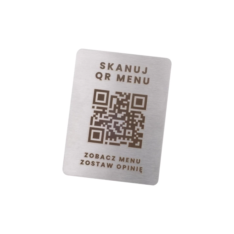 Stahlmenü mit QR-Code - Lasergravur - Abm. 45x60mm - MEN031