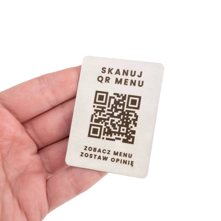 Stahlmenü mit QR-Code - Lasergravur - Abm. 45x60mm - MEN031