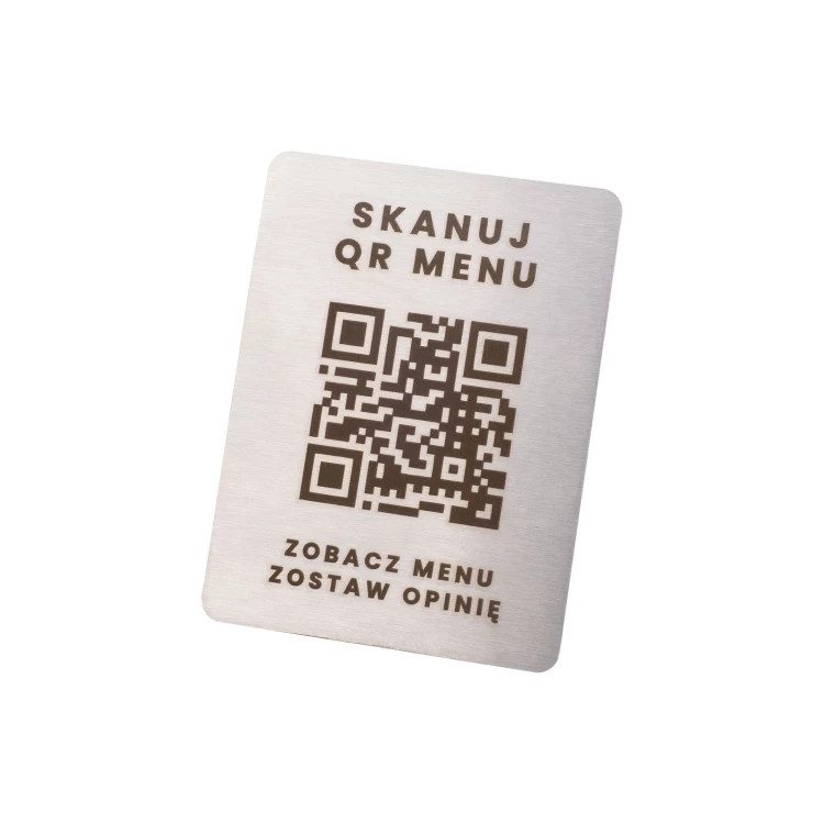 Stahlmenü mit QR-Code - Lasergravur - Abm. 45x60mm - MEN031