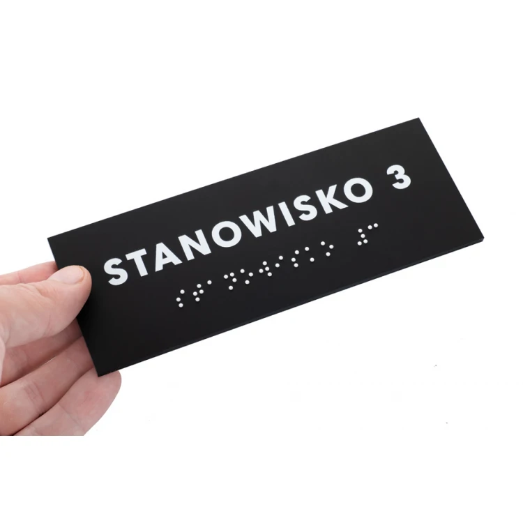Arbeitsplatz - Schild mit Brailleschrift - mattes schwarzes Acryl - Abmessungen 160x60mm - DARK - TAB388