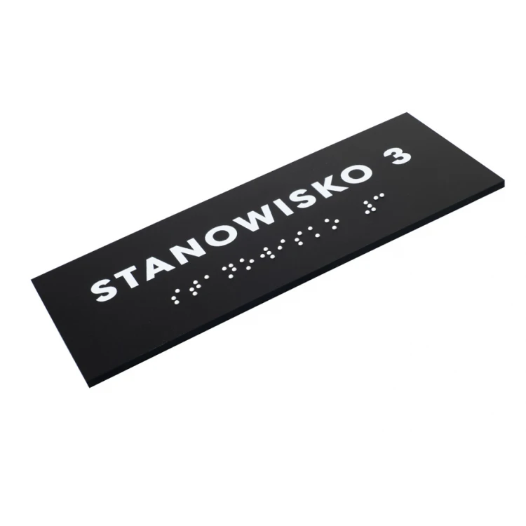 Arbeitsplatz - Schild mit Brailleschrift - mattes schwarzes Acryl - Abmessungen 160x60mm - DARK - TAB388