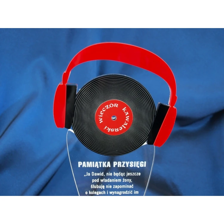 Andenken an den Junggesellenabend - Kopfhörer und schwarze DJ-Platte - Modell DTA15 - Höhe 25 cm