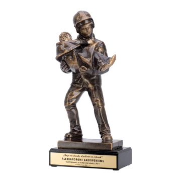 Feuerwehrmann Statuette - gegossen mit Gravur - H 27,5 cm - FOL068