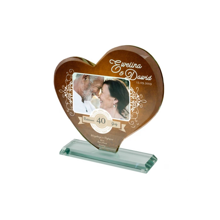 Glasstatuette mit Foto im Etui - HERZ 4 - Hochzeitstag - TSZ079
