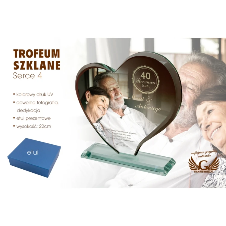 Glasstatuette mit Foto im Etui - HERZ 4 - Hochzeitstag - TSZ080