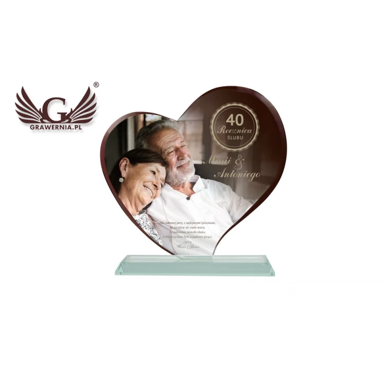 Glasstatuette mit Foto im Etui - HERZ 4 - Hochzeitstag - TSZ080