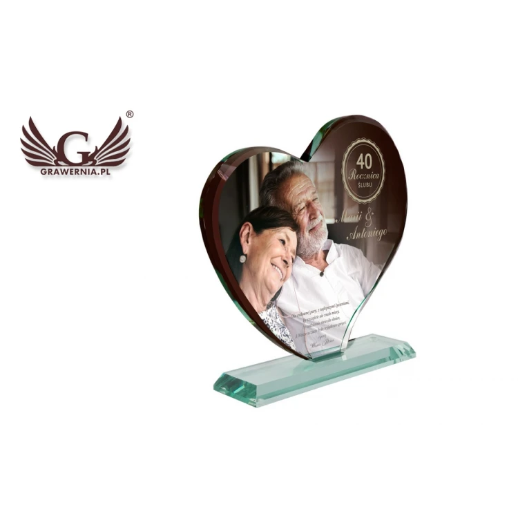 Glasstatuette mit Foto im Etui - HERZ 4 - Hochzeitstag - TSZ080