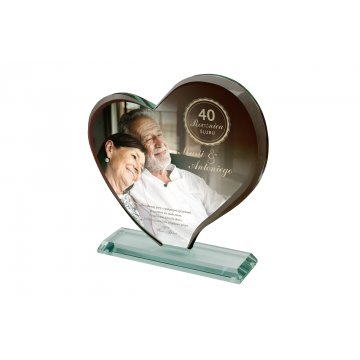 Glasstatuette mit Foto im Etui - HERZ 4 - Hochzeitstag - TSZ080
