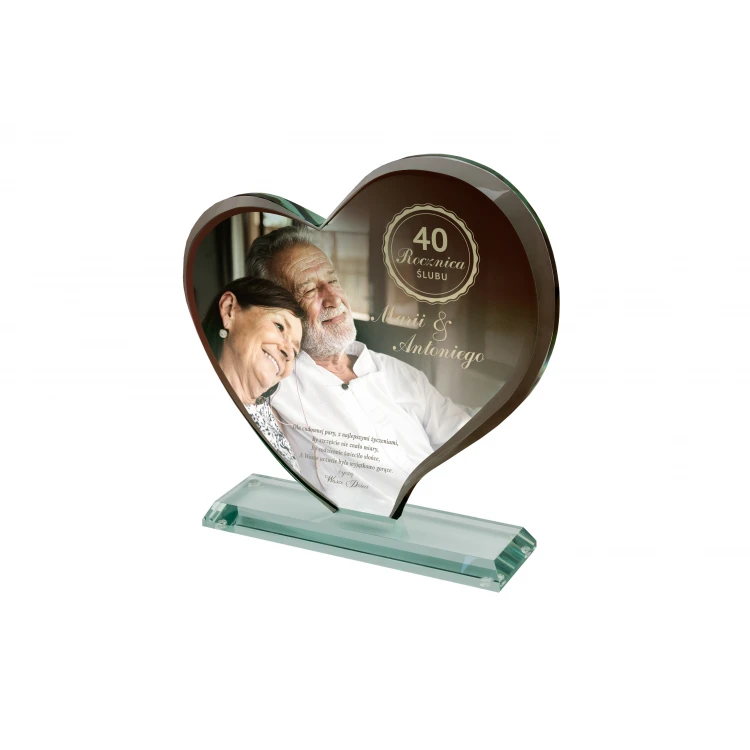 Glasstatuette mit Foto im Etui - HERZ 4 - Hochzeitstag - TSZ080