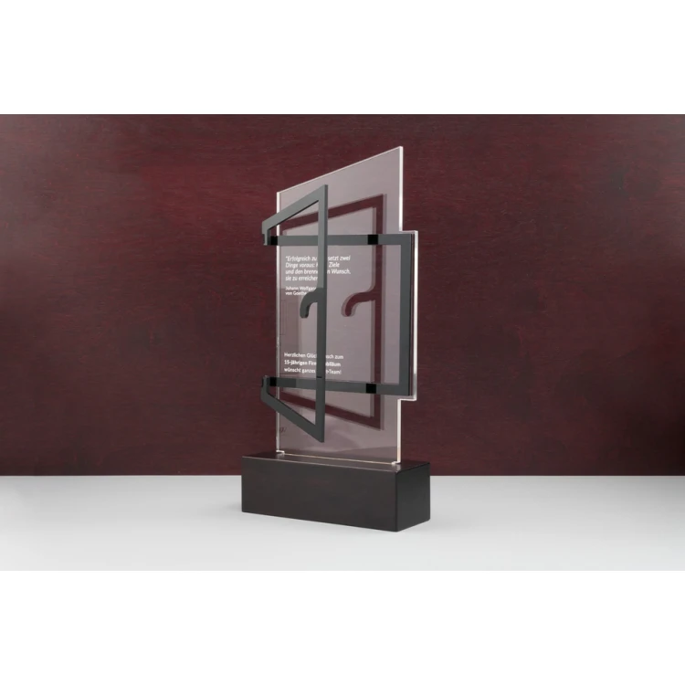 Plexiglas-Statuette auf Holzsockel - Open - Modell DTA58 - Höhe 25cm