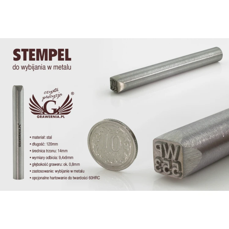 Stahlstempel zum Prägen in Metall - Abdruckgröße: 9,4x9mm - CNC