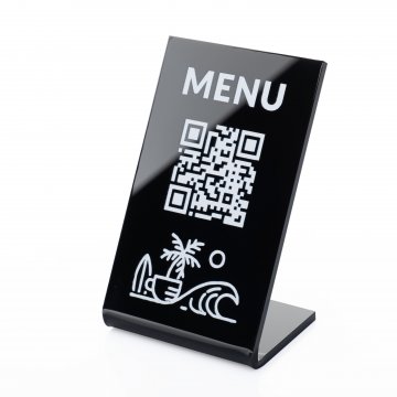 Menühalter mit QR-Code - schwarzes Plexiglas - Abm. 55x90mm - ST050