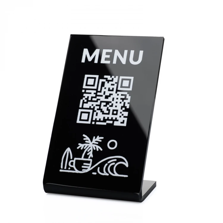 Menühalter mit QR-Code - schwarzes Plexiglas - Abm. 55x90mm - ST050