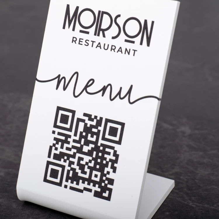 Menühalter mit QR-Code - weißes Plexiglas - Abm. 55x90mm - ST051