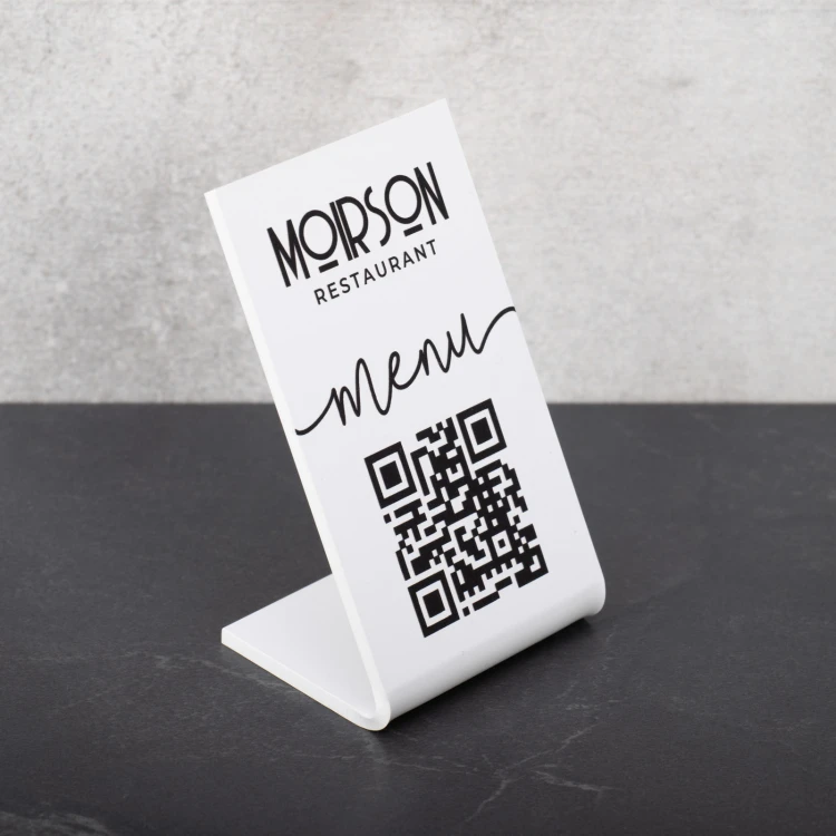 Menühalter mit QR-Code - weißes Plexiglas - Abm. 55x90mm - ST051