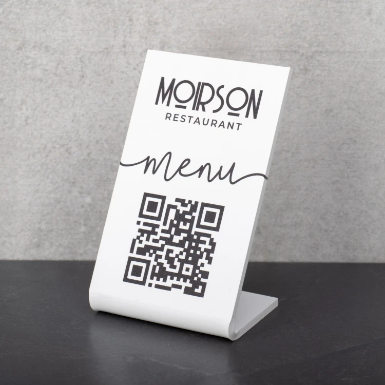 Menühalter mit QR-Code - weißes Plexiglas - Abm. 55x90mm - ST051