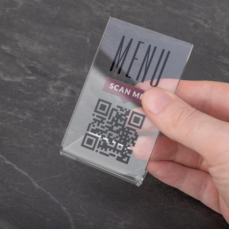Menühalter mit QR-Code - transparentes Plexiglas - Abm. 55x90mm - ST053