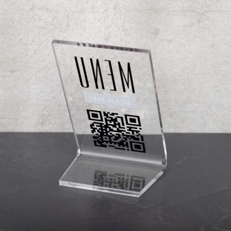 Menühalter mit QR-Code - transparentes Plexiglas - Abm. 55x90mm - ST053