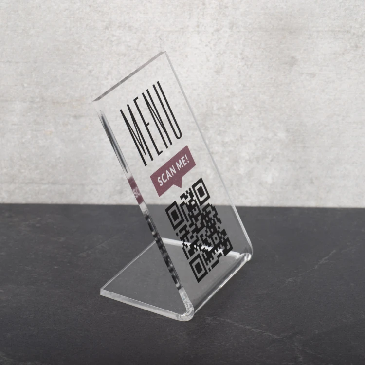 Menühalter mit QR-Code - transparentes Plexiglas - Abm. 55x90mm - ST053