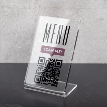 Menühalter mit QR-Code - transparentes Plexiglas - Abm. 55x90mm - ST053