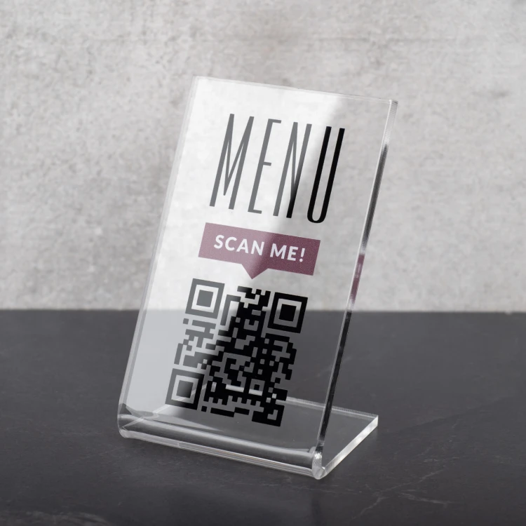 Menühalter mit QR-Code - transparentes Plexiglas - Abm. 55x90mm - ST053