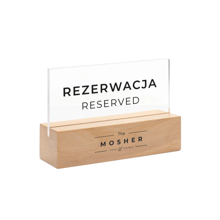 Reservierungsständer - farbloses Plexiglas auf Holzsockel - ST039