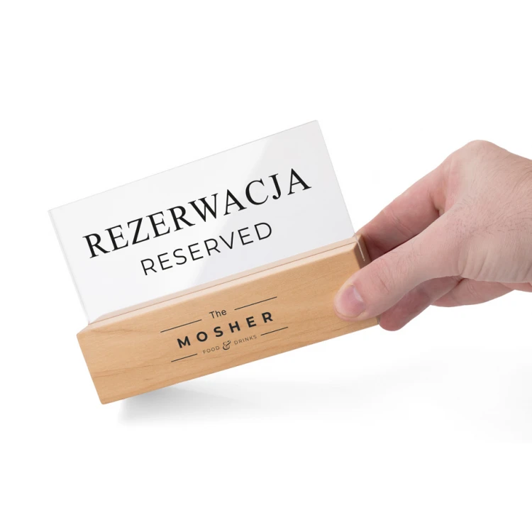 Reservierungsständer - farbloses Plexiglas auf Holzsockel - ST039