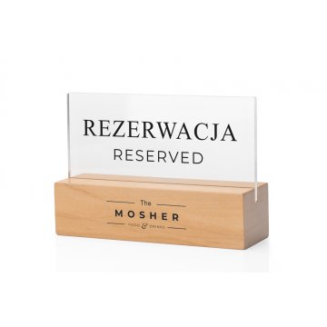 Reservierungsständer - farbloses Plexiglas auf Holzsockel - ST039