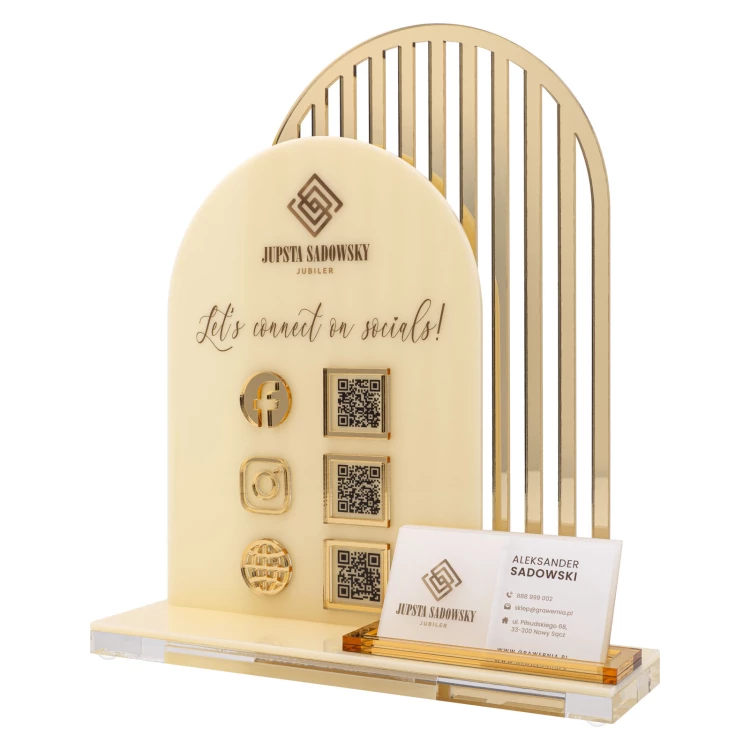 Acrylständer mit QR-Codes und Platz für Visitenkarten - H 23 cm - ST085
