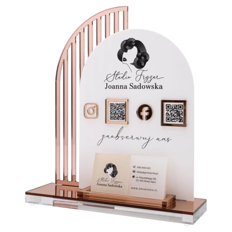 Acrylständer mit QR-Codes und Platz für Visitenkarten - H 23 cm - ST086