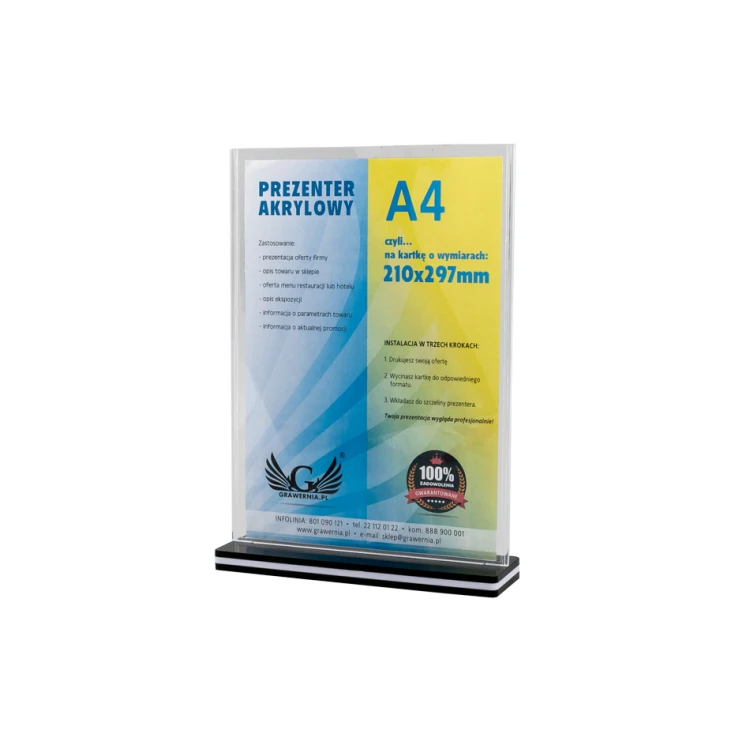 Ständer, Kunststoff-Display für Karte mit Abmessungen 210x297mm (A4) - Modell PR019