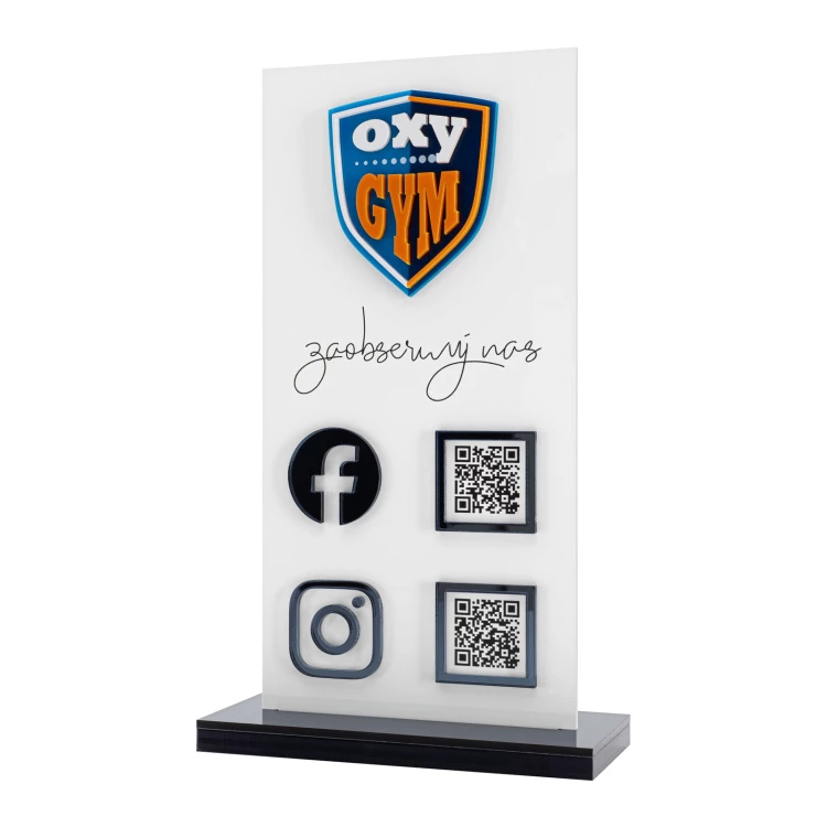 Informationsstand mit QR-Codes und erhabenem Logo - Abmessungen 140x240mm - ST067