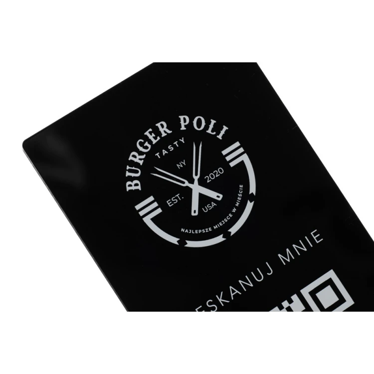Informationsständer mit QR-Code - schwarzes Plexiglas auf Holzsockel - ST027