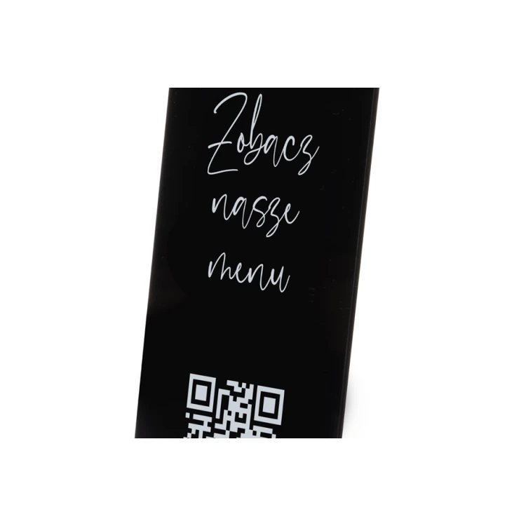 Informationsständer mit QR-Code - schwarzes Plexiglas auf Holzsockel - ST030